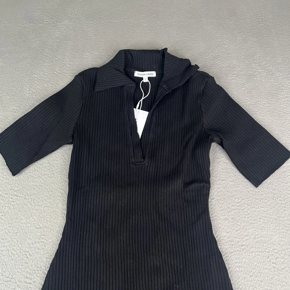 Cotton Citizen Dress Womens Small Black Ibiza SS Polo Ribbed Stretch Made USA
